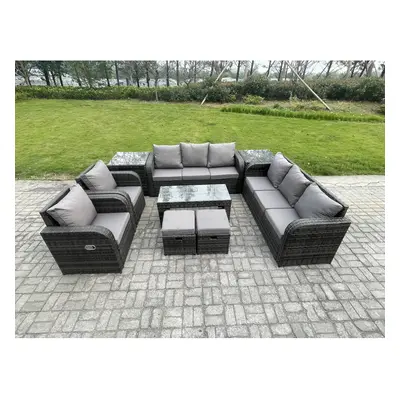 Fimous Wicker PE Rattan Sofa Set Seater Outdoor Patio Garden Furniture Set with Reclining Chairs