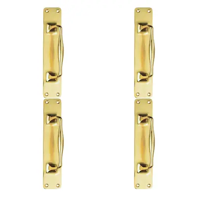 4x One Piece Door Pull Handle on Backplate 297mm Length Polished Brass