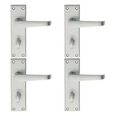 4x PAIR Straight Victorian Handle on Bathroom Backplate x 43mm Satin Chrome