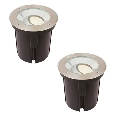 2 PACK Stainless Steel IP67 Ground Light - 16.5W Warm White Tilting Head LED