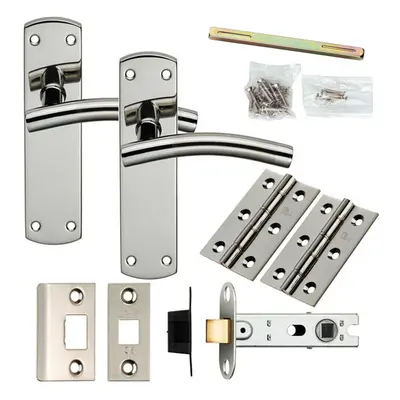 Door Handle & Latch Pack Polished & Satin Steel Arched Lever Slim Backplate