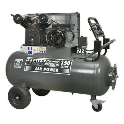 150 Litre Belt Drive Air Compressor - Front Control Panel - 3hp Electric Motor