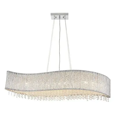 Hanging Ceiling Linear Pendant Light Chrome & K9 Crystal Stunning Feature Lamp