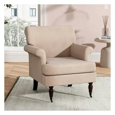 (Beige) Soft Velvet Armchair with Gourd Shaped Castor Legs