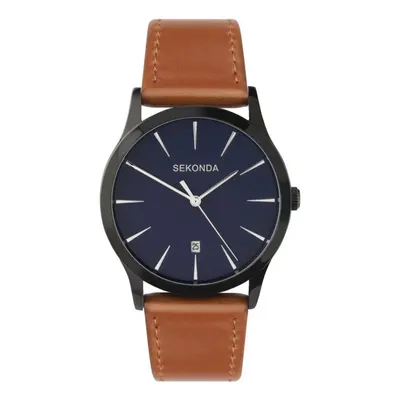 Sekonda Mens Analogue Quartz Watch with Blue Dial and Brown Leather Strap