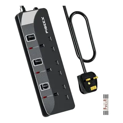 Extension Lead Way Plug Sockets with Individual Switches Wall Mountable Power Strip 3M Extension