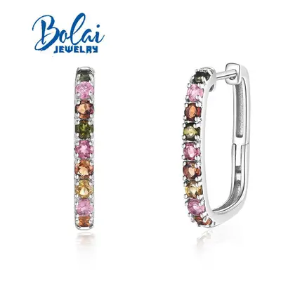 (silver, S) Multi-colored Natural Tourmaline Gemstone Earrings For Women Sterling Silver Fine Je