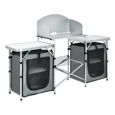 Folding Camping Table Foldable Portable 2-Tier Kitchen Cook Station