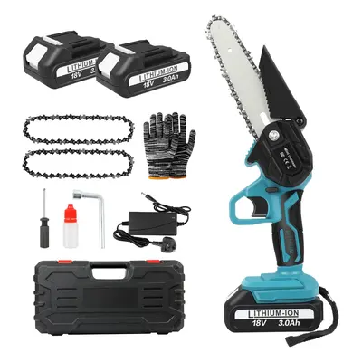 (2*3.0 Ah batter&1*charger) Mini Chainsaw 6-Inch Electric Cordless Chainsaw with Chains Power Ba