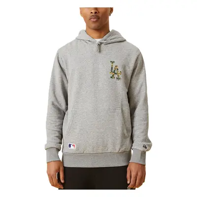 (S, Grey) New Era Mens Los Angeles Dodgers Logo Infill Pullover Sweatshirt Hoodie - Grey