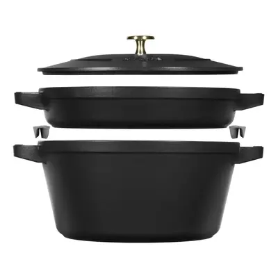 STAUB La Cocotte Cooking Pot Set, Pieces, Round, Cast Iron, Black