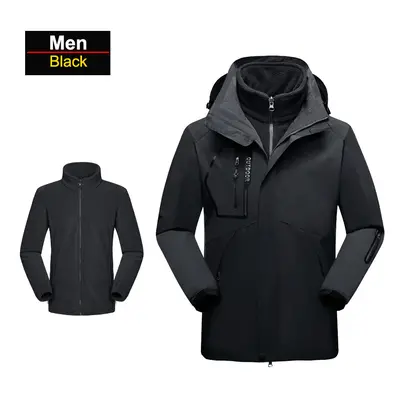 (Men-Black, XL(57.5-67.5kg)) Men's In Thick Hiking Jacket Fleece Waterproof Winter Windbreaker O