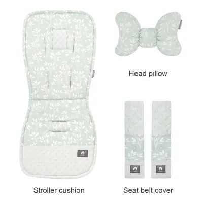 (grass) Stroller Cushion & Head Pillow & Seat Belt Cover 3Pcs/Set Universal Pram Pad Soft Cotton