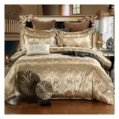 (rose gold, 140*210cm 2Pcs) Luxury Silk Jacquard Fabric Duvet Cover & Pillow Shams Set Comforter