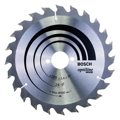 Bosch Optiline Wood Circular Hand Saw Blade, 190mm x 2.6mm x 30mm, Teeth, Silver