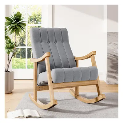 (Dark Grey) Velvet Upholstered Tufting Rocking Chair