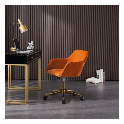 (Orange) Velvet Fabric Adjustable Height Swivel Home Office Chair