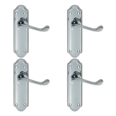 4x PAIR Victorian Upturned Handle on Latch Backplate x 47mm Polished Chrome