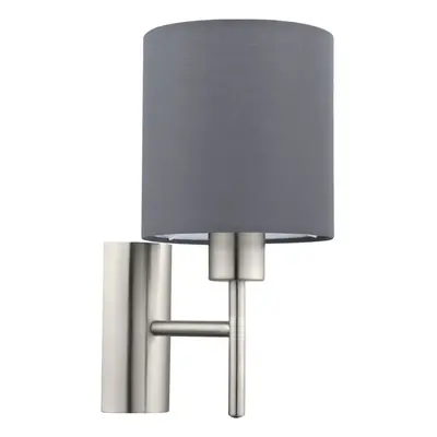 Wall Light Colour Satin Nickel Shade Grey Fabric Rocker Switch Bulb E27 1x60W