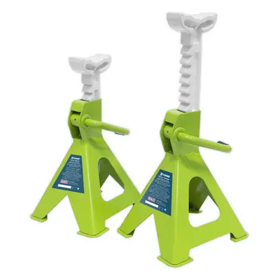 PAIR Tonne Ratchet Type Axle Stands - 276mm to 410mm Working Height - Green