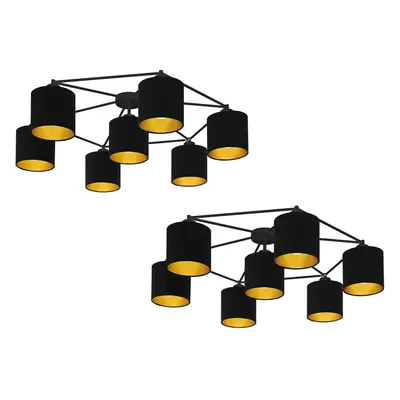 2 PACK Wall Flush Ceiling Light Colour Black Shade Black Gold Fabric E27 7x40W