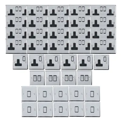 CHROME House Socket & Switch Set -14x Light & 26x Switched UK Power Sockets