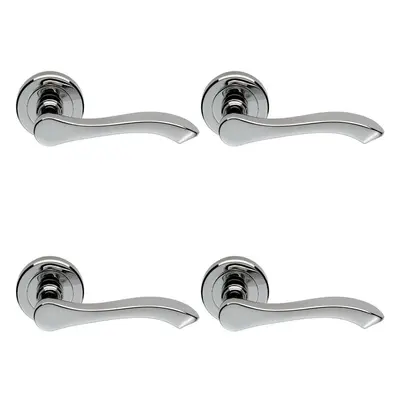 4x PAIR Scroll Shaped Handle on Chamfered Edged Round Rose Polished Chrome