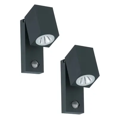 2 PACK IP44 Outdoor Wall Light & PIR Sensor Anthracite Aluminium 5W LED