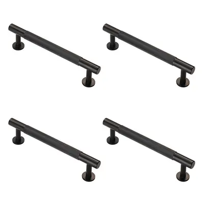 4x Knurled Bar Door Pull Handle x 13mm 128mm Fixing Centres Matt Black