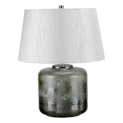 Table Lamp Aged Graphite Metallic Glaze Light Grey Faux Silk Shade LED E27 60W