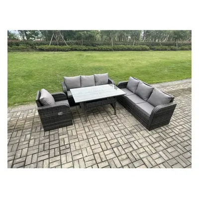 Fimous Seater Lounge Rattan Sofa Set Outdoor Garden Furniture Oblong Rectangular Dining Table Wi