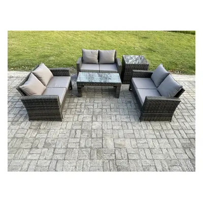 Fimous Seater Rattan Wicker Garden Furniture Patio Conservatory Sofa Set with Coffee Table Doubl