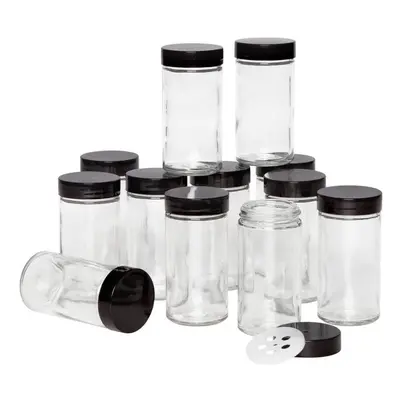 Kamenstein Empty Jars With Black Cap, Set Of 12, 3-Ounce