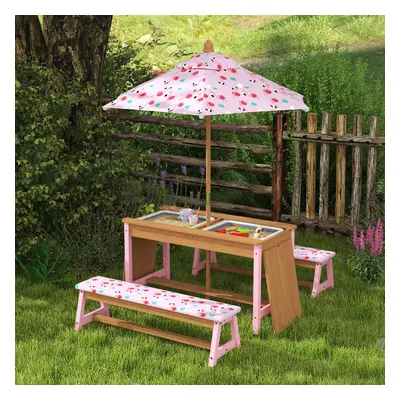 AIYAPLAY Kids Picnic Table, Wooden Children Garden Table and Bench Set, Pink