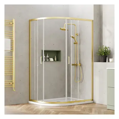 Ruwa 6mm Toughened Safety Glass Offset Quadrant Shower Enclosure - x x 900mm - Brushed Brass - B