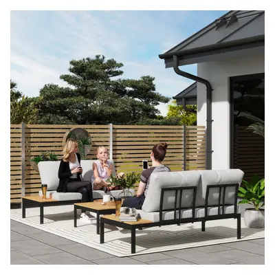 (Brown) Outsunny Seater Garden Corner Sofa Set with Removable Thick Cushions