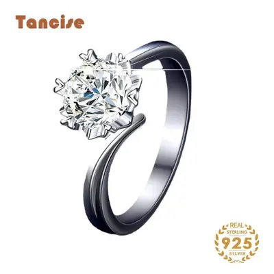 (silver, 12) Tancise Classic Sterling Silver Moissanite Ring Ladies Jewelry Wedding Promise Part