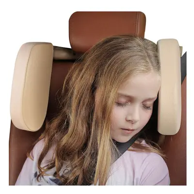 (Light Beige) Car Seat Headrest Rear Degree PVC Leather Car Pillow for Trips Head