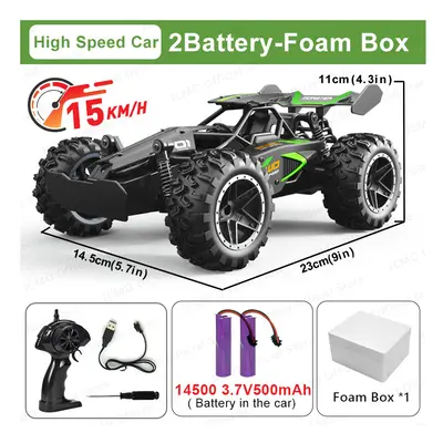 (Green-2Batt-Foam Box) 1:18 Scale High Speed Car 15KM/H 2WD Remote Control Racing Car 2.4G Off R