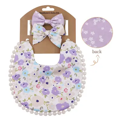 (Blue) Baby Boys Girls Bibs & Headband Floral PrintS Tassel Dinner Saliva Towel Vintage Double S