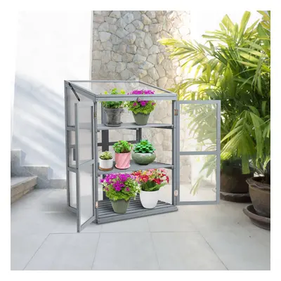 BIRCHTREE Tier Wooden Frame Greenhouse Flower Vegetable Planting Cupboard Grey