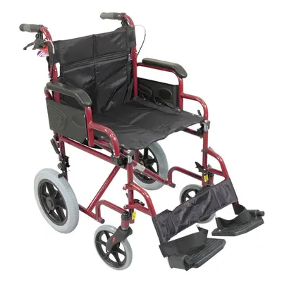 Deluxe Attendant Propelled Steel Wheelchair - Compact Foldable Design - Red