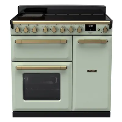 Rangemaster Estel Deluxe 90cm Electric Range Cooker with Induction Hob - Mint / Antique Brass - 