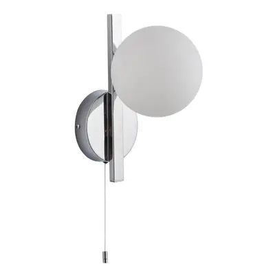 Chrome Contemporary Bathroom Wall Light & Opal Sphere Glass Shade IP44 Rated