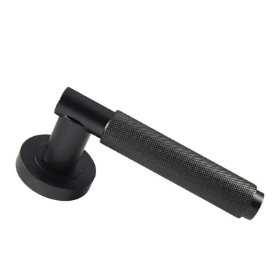 PAIR Knurled Grip Round Bar Handle on Round Rose Concealed Fix Matt Black