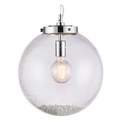 Hanging Ceiling Pendant Light Chrome & GLASS Large Round Shade Lamp Bulb Holder