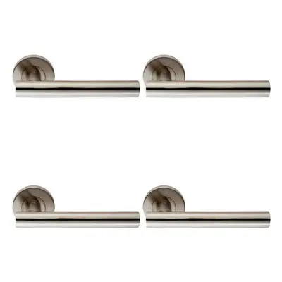 4x PAIR Straight Round T Bar Handle on Round Rose Concealed Fix Satin Steel