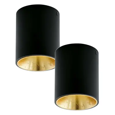 2 PACK Wall / Ceiling Light Black & Gold Round Downlight 3.3W Built in LED