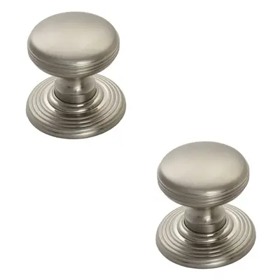 2x Smooth Ringed Cupboard Door Knob 28mm Dia Satin Nickel Cabinet Handle