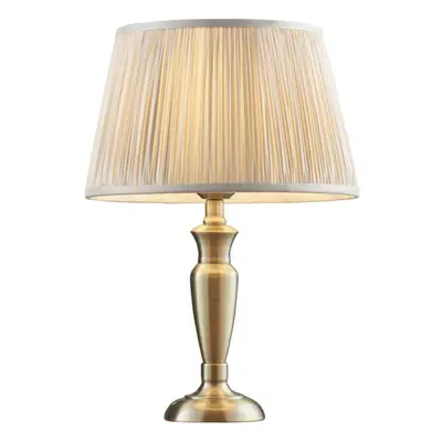 Table Lamp Antique Brass Plate & Oyster Silk 60W E27 Base & Shade e10534